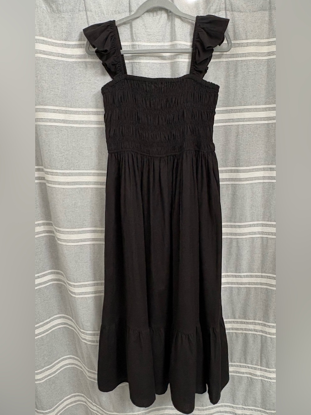 Wishing Waves Women's Black Cotton Smocked Chest Sleeveless Maxi Dress Size L